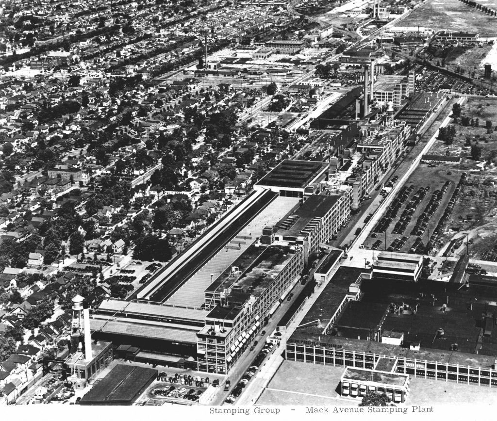 Mack Avenue Stamping Plant aerial from 1954 after Chrysler Corporation purchased it from Briggs Manufacturing Co.