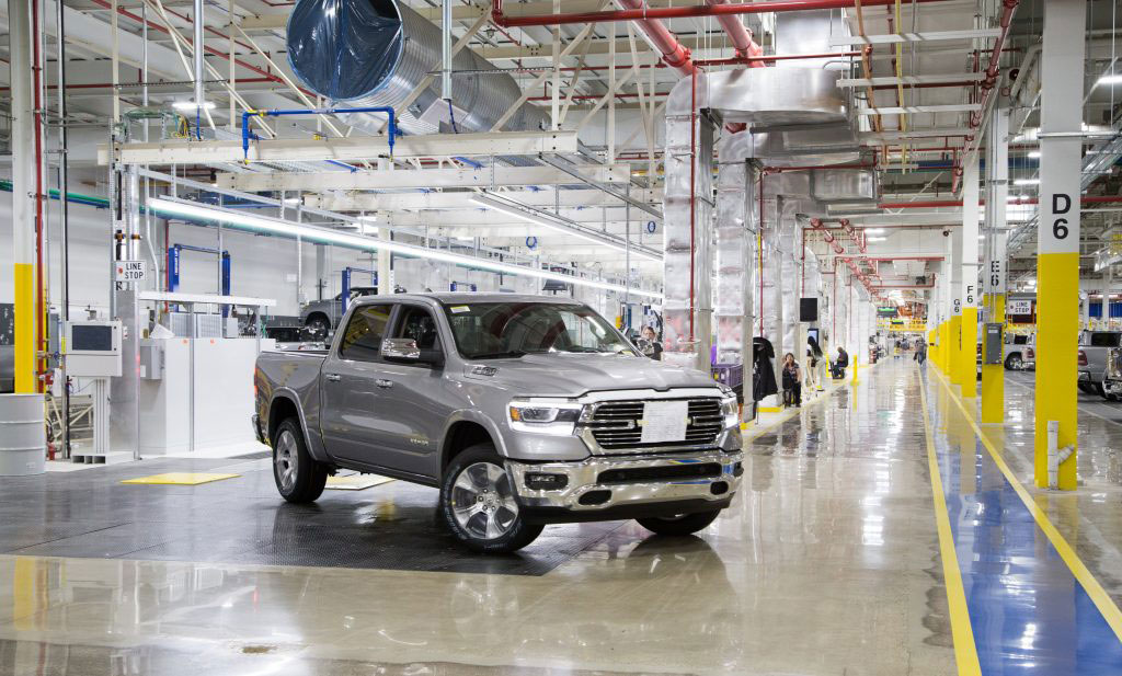 An all-new 2019 Ram 1500 drives off the final line at the FCA US Sterling Heights Assembly Plant (SHAP).
